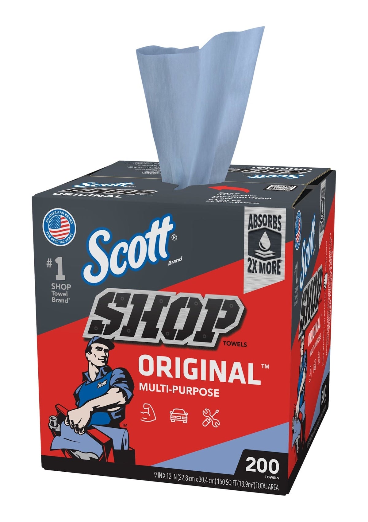 Multi-Purpose Shop Paper Towels, 9 x 12-in, Blue, 200-pk