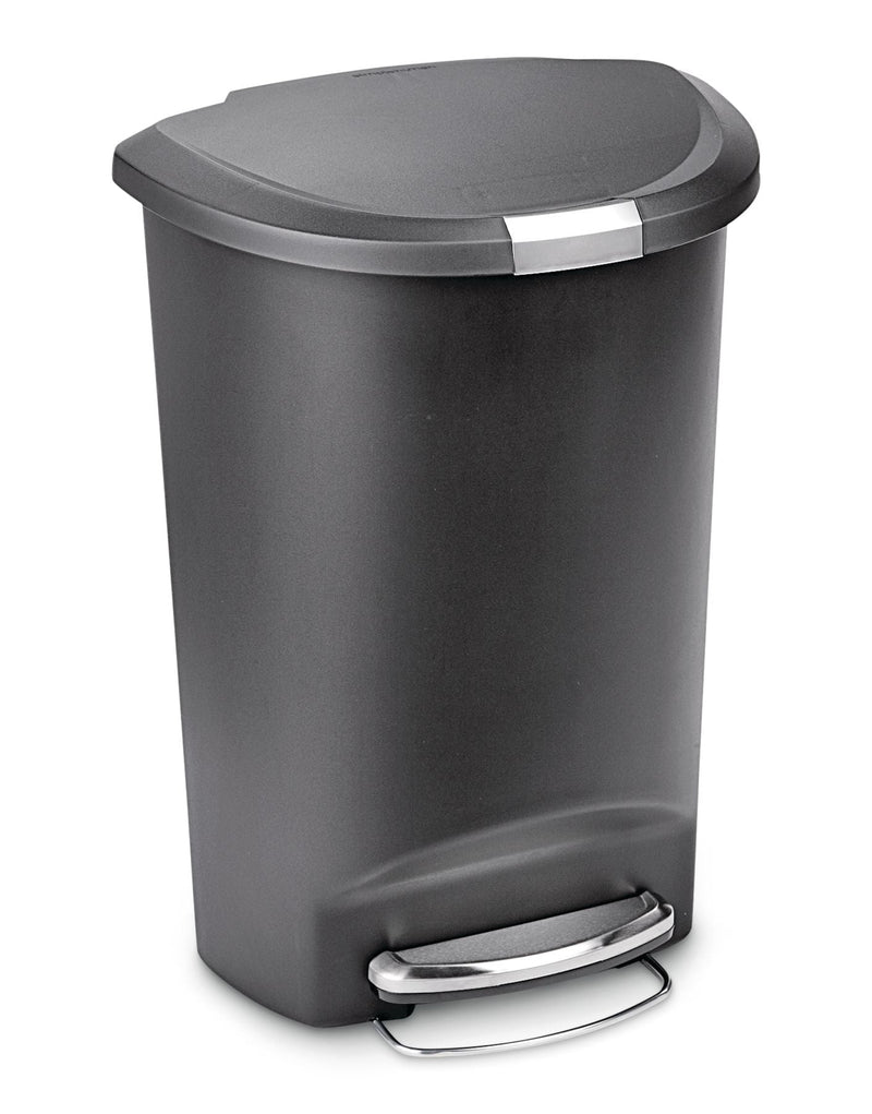 Plastic D-Shaped Step Garbage Can, Black, 50-L K5560