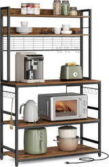 Home Rustic Brown Baker's Rack with 4 AC Outlets