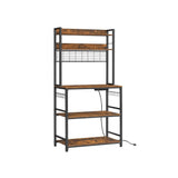 Home Rustic Brown Baker's Rack with Charging Station