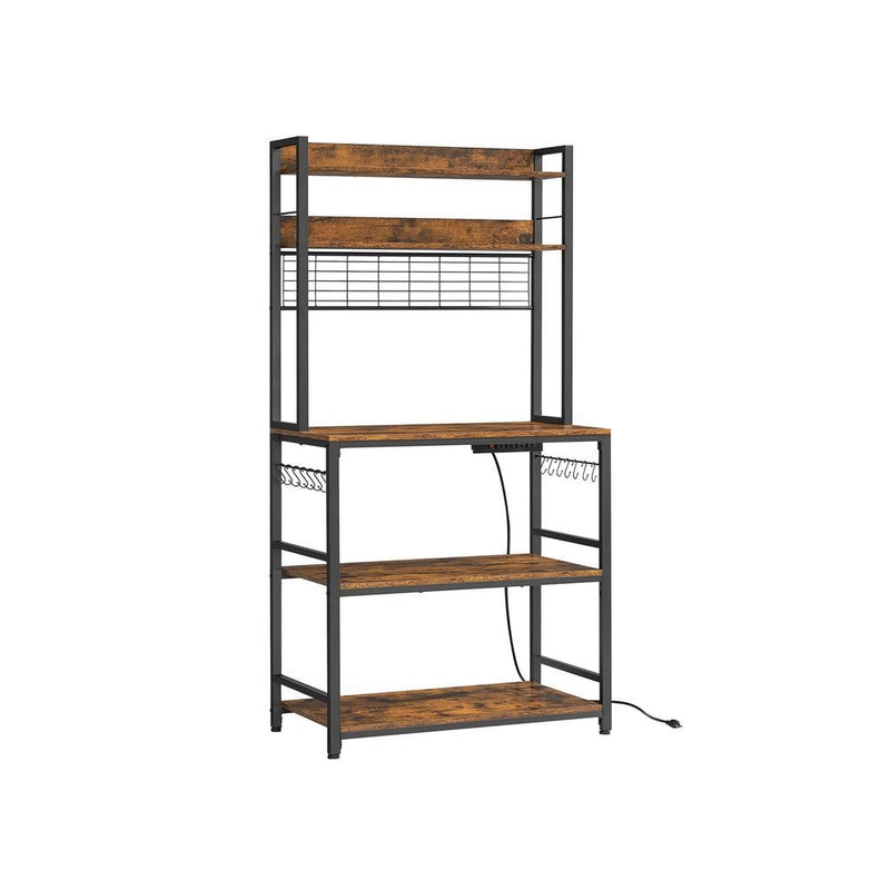 Home Rustic Brown Baker's Rack with Charging Station S8032