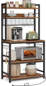 Home Rustic Brown Baker's Rack with Charging Station