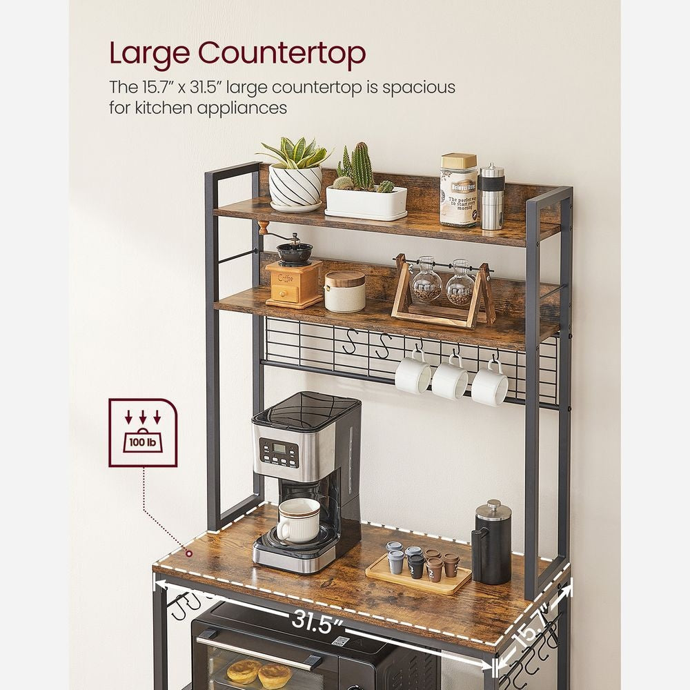 Home Rustic Brown Baker's Rack with Charging Station