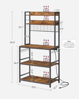 Home Rustic Brown Baker's Rack with Charging Station
