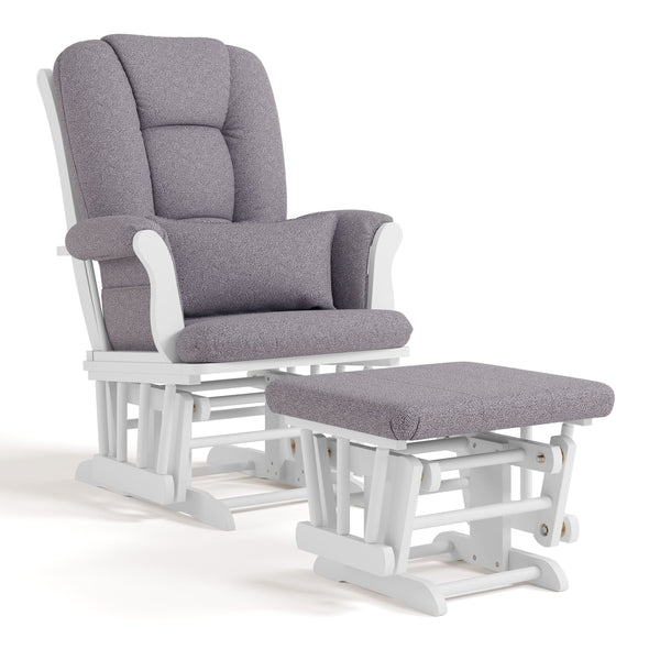 Tuscany Glider & Ottoman Set with Matching Lumbar Cushion, White with Grey Swirl F4970