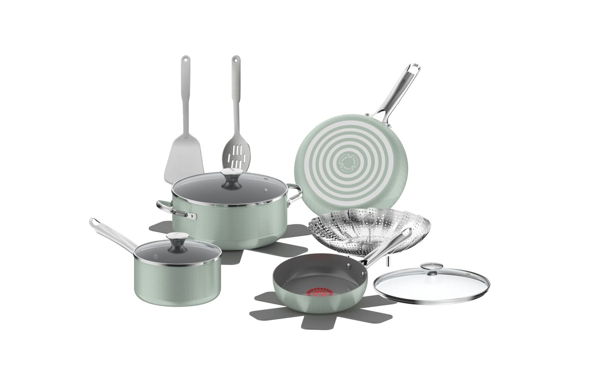 Ceramic Inspire Non-Stick Cookware Set, Dishwasher & Oven Safe, Mint, 12-pc