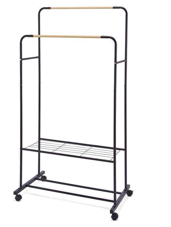 Double Hanging Rail Garment Rack with Rolling Castors P7769
