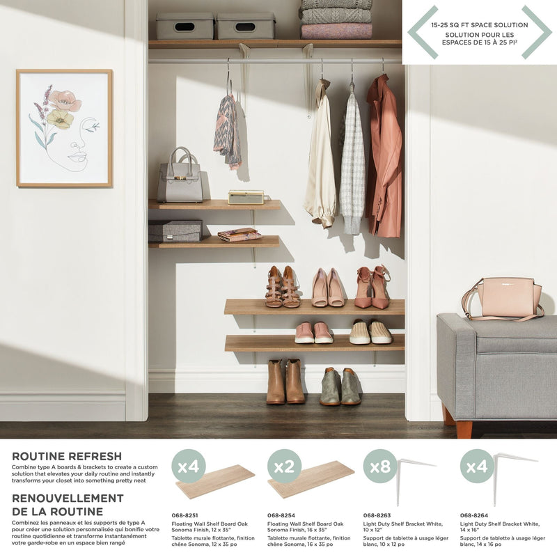 Floating Wall Shelf Board, Oak Sonoma Finish, 12 x 35-in M1291