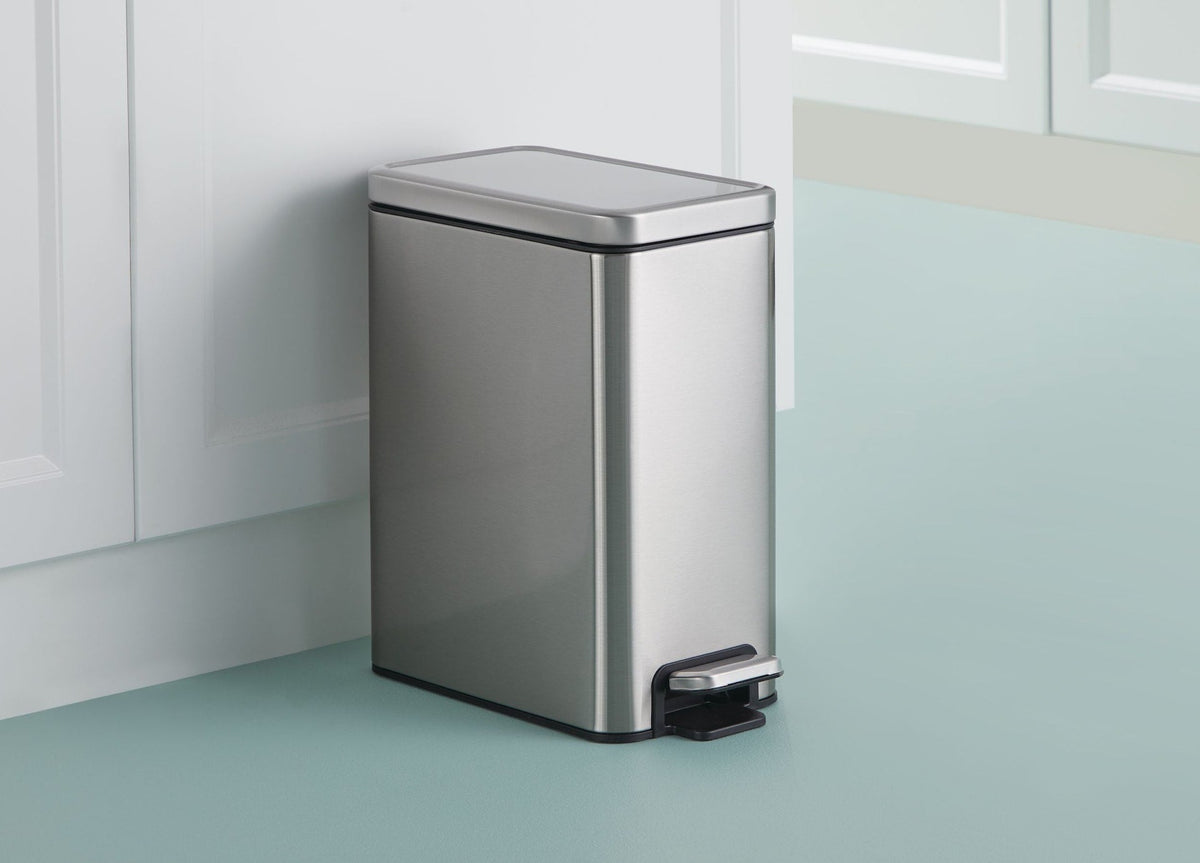Stella Slim Stainless Steel Rectangular Step Indoor Refuse Container, 10-L