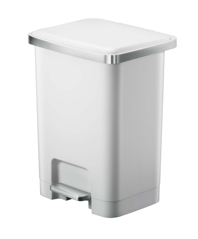 Wide Resin Rectangular Step Refuse Can, White, 25-L B1675