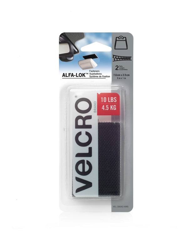 Hook-and-loop ALFA-LOK Double-Sided Adhesive Fastener Strips, Black, 10-lbs, 2-pk L4314