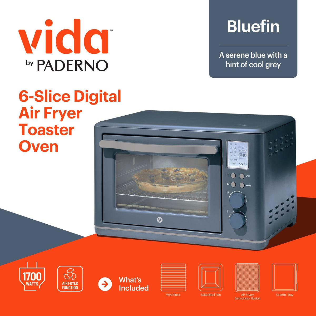 Digital Multi-Functional Air Fryer Toaster Oven with 11 Pre-Set Functions, Bluefin, 6-Slices