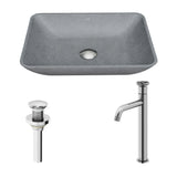 Duomo Gothic Grey Bathroom Sink/Basin Set with Cass Faucet and Rectangular Vessel