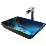 Glass Turquoise Water Bathroom Sink/Basin Set with Niko Faucet and Rectangular Vessel