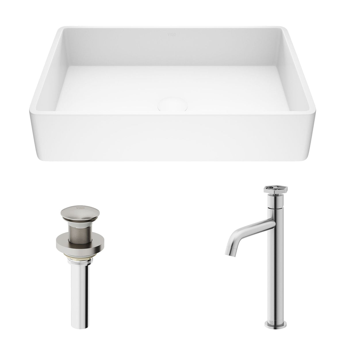 Magnolia White Bathroom Sink/Basin Set with Ruxton Faucet and Rectangular Composite Vessel