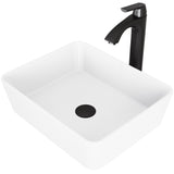 Marigold White Bathroom Sink/Basin Set with Matte Black Linus Faucet and Rectangular Composite Vessel
